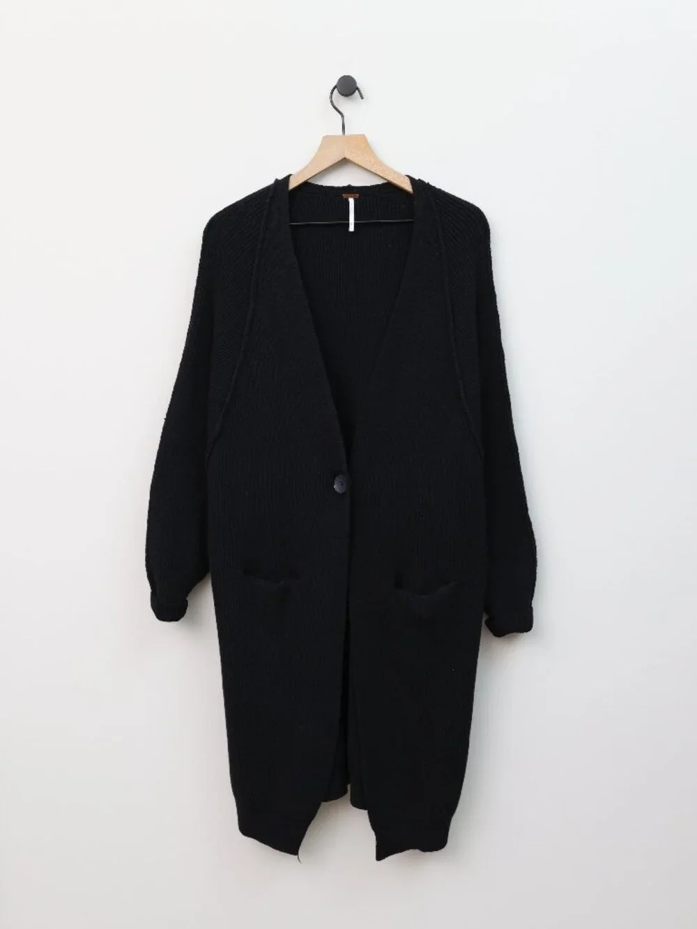 Free People Irreplaceable Cardigan Longline Black XS Oversized Knit Sweater